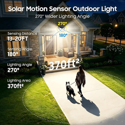 Solar Motion Sensor Lights Outdoor, 151 LED Super Bright Solar Lights 270° Angle,Wireless Security Wall Light with 2 Lighting Modes, IP65 Waterproof Solar Powered Fence Lights for Patio,Yard,Walkway
