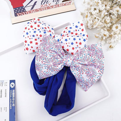 4th of July Toddler Nylon Headbands - Large Patriotic Star Bows, Hair Accessories for Newborn Infant and Baby Girls