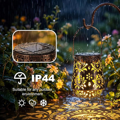 Edenseelake 2 Pack Solar Hanging Lanterns Outdoor Waterproof, Metal Flower Solar Lights, Decorative LED Lantern for Garden, Patio, Porch, Yard, Lawn, Bronze