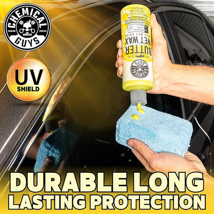 Chemical Guys Butter Wet Wax - Deep Wet Shine Car Wax for Cars, Trucks, SUVs, RVs, and More, Easy On/Off Liquid Formula, Banana Scent - 16 fl oz