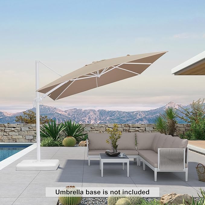PURPLE LEAF 9' X 12' Right-left Tilt Patio Umbrella Swivel White Cantilever Umbrella with Tilt Aluminum Outdoor Umbrella with 360° Rotation for Deck Pool Garden, Beige