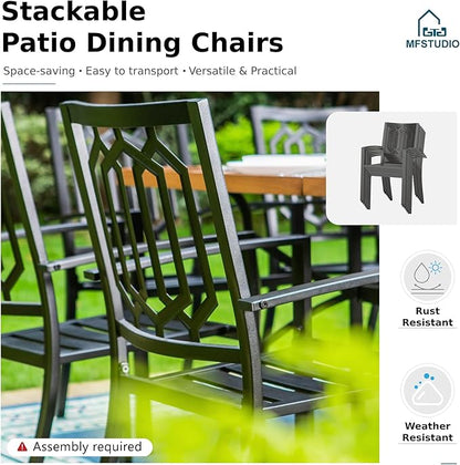 MFSTUDIO Outdoor Dining Set for 8, Metal Patio Table and Chairs Set, Patio Dining Set for 8 with Expandable Table, Outdoor Patio Furniture Set for Deck Backyard Poolside Garden