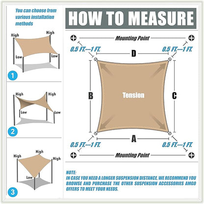 Amgo Custom Size 13' x 22' Beige Rectangle Square Sun Shade Sail UPF50+ AGTAPR1620, Order to Make Canopy Awning, 95% UV Blockage, Water & Air Permeable, Commercial and Residential (We Customize)