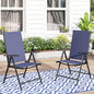 MFSTUDIO Patio Folding Chairs Set of 2, Outdoor Patio Dining Chairs, Portable Blue Sling Patio Chairs, 7 Levels Adjustable Sling Back Chairs for Backyard Lawn Garden