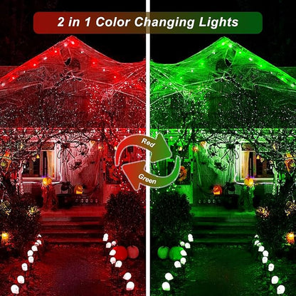 JMEXSUSS 33ft 100 LED Red Green Christmas Lights Indoor Outdoor, 2 Pack Color Changing Christmas Lights Plug in, Connectable Waterproof Christmas Tree Light for Xmas Bedroom Party Decorations
