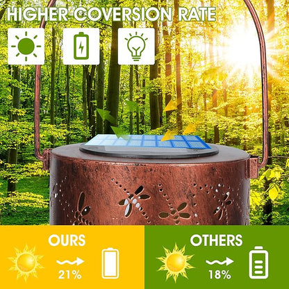 4 Pack Solar Lanterns Outdoor Hanging Lantern Lights, Dragonfly Hollowed-Out Metal Decor Lantern, Waterproof LED Decorative Garden Light - Delicate Garden Decoration for Patio, Yard