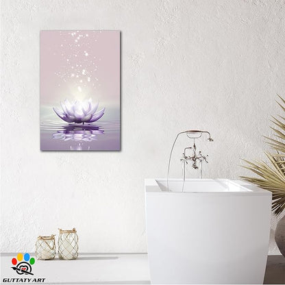 Zen Canvas Wall Art, White Lotus Flower Bloom in Water Wall Poster, Lotus Flower Canvas Art Print, Calm Relax Picture, Modern Framed Spiritual Home Artwork for Bathroom Spa Yoga Decor 12x18 inch