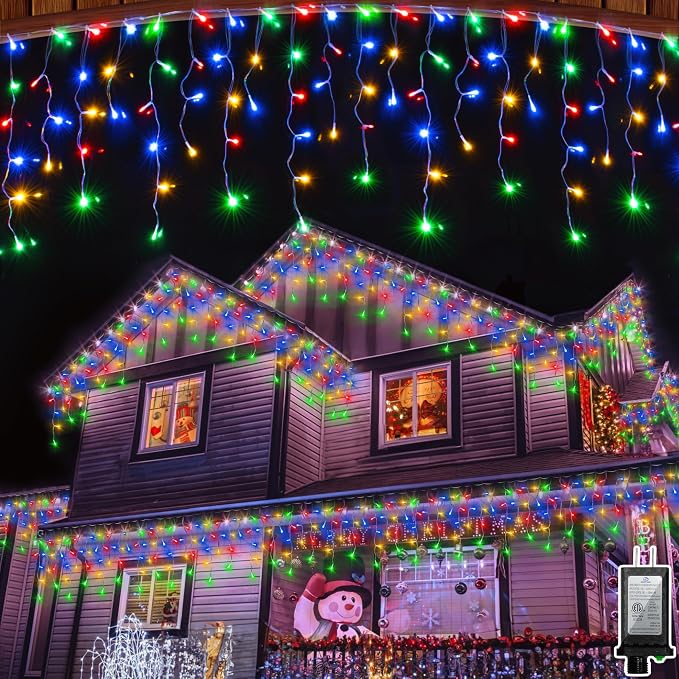 810LED 82FT Christmas Lights, 180Drops 12 Modes Multicolor Christmas String Lights Outdoor Dimmable, Waterproof Christmas Decoration Fairy Lights with Timer for Indoor Eaves Party Patio Window Fence