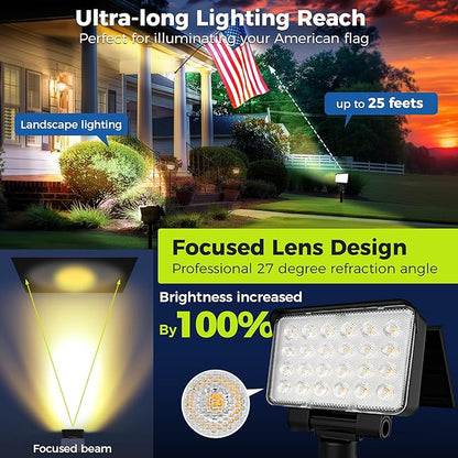 Solar Spot Lights Outdoor Waterproof for Flag, Tree, House, Garden, Yard, Landscape Spotlights for Accent Uplighting Halloween Christmas Decorations-6 Pack