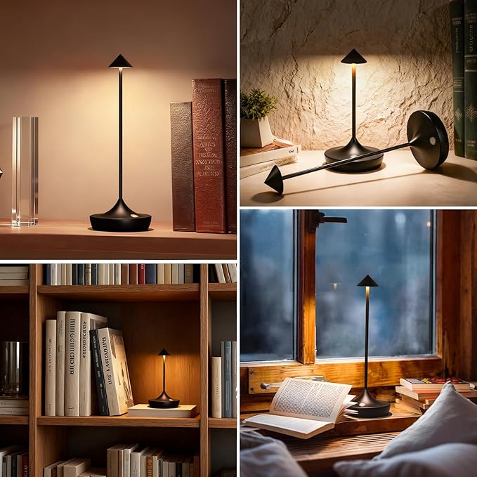 2-Pack Cordless Rechargeable LED Table Lamps, Metal, 3 Color Touch Stepless Dimmable, IP54 Waterproof Portable Battery Operated for Outdoor Dining Patio Restaurant Home Decor, Black