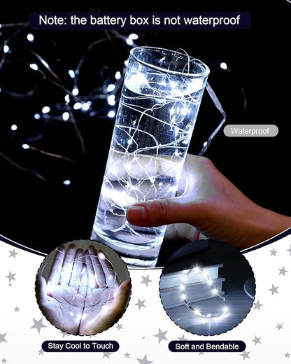 Riakrum 7ft 20 Fairy Lights Battery Operated [3 Styles], LED String Lights Bulk Waterproof String for Christmas Mason Jars Wedding Engagement Party Decorations Table Centerpiece(White,100 Pack)