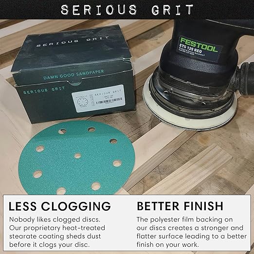 Serious Grit - 5-Inch 9-Hole 60 Grit Sanding Discs - Heavy-Duty Hook & Loop Film Discs - Sandpaper for Random Orbital Sanders - 25 Pack Box