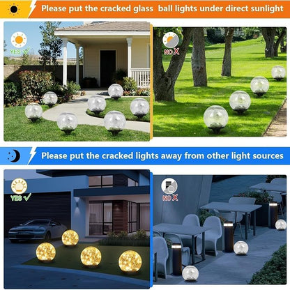 SyouHome Solar Garden Lights Outdoor Waterproof, 6 Pack LEDs Cracked Glass Ball Light, Ground Landscape Garden Decor, Solar Globe Decorative for Pathway/Patio/Lawn/Yard