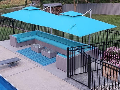 PURPLE LEAF 10' X 13' Patio Umbrella Outdoor Rectangle Umbrella Large Cantilever Umbrella Windproof Offset Heavy Duty Sun for Garden Deck Pool Patio, Turquoise Blue