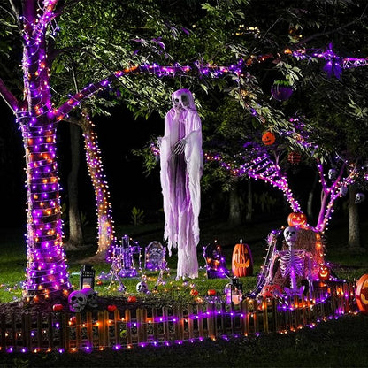 JMEXSUSS 2 Pack 100 LED Orange and Purple Halloween Lights, 33ft Connectable Halloween String Lights Outdoor Waterproof, 8 Modes Christmas Light for Indoor Christmas Tree Party Decorations