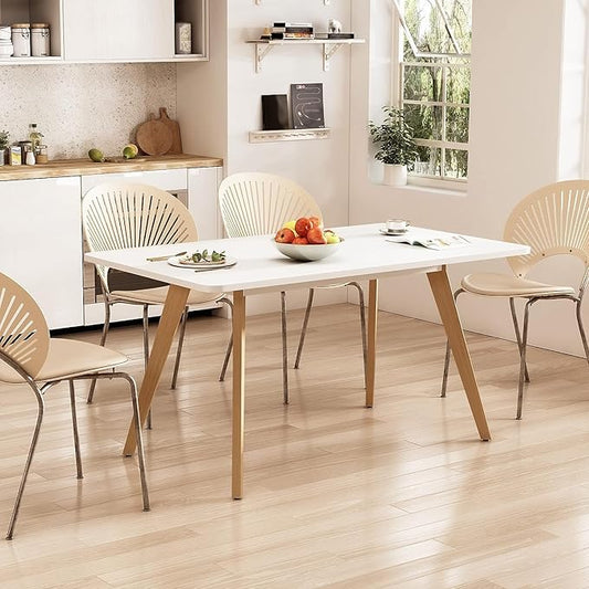 47.2" Dining Table for 4-6 Person - Rectangular Kitchen Table with Soild Wood Legs Mid Century Modern Table for Dinning Room, Kitchen, Living Room (White)