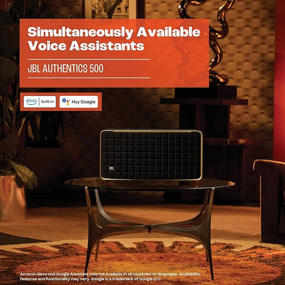 JBL Authentics 500 - Retro Style Home Speaker with Bluetooth, Voice Control, and Dolby Atmos, Multi Room Playback, Built in Alexa and Google Assistant, Automatic self tuning