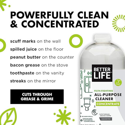 Better Life All Purpose Cleaner Concentrate- Multipurpose Home and Kitchen Cleaner for Glass, Countertops, Appliances, Upholstery & More - 32oz Unscented Concentrate