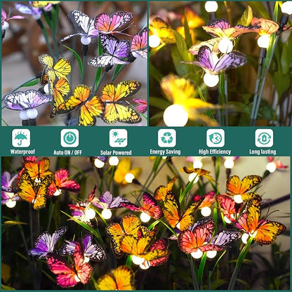 TONULAX Solar Garden Lights - 6 Pack Swaying Butterfly Light, Swaying in The Wind, Solar Outdoor Lights, Yard Patio Pathway Decoration, High Flexibility Iron Wire & Realistic Butterflies