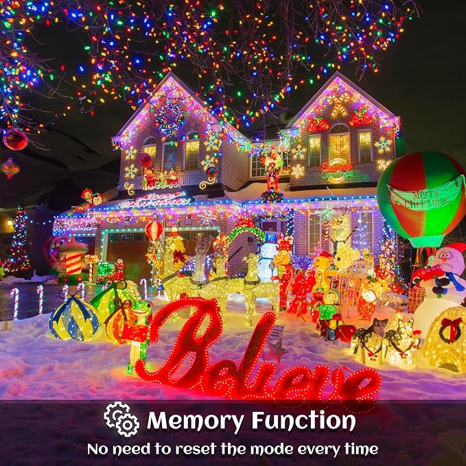 Icicle lights Outdoor - 33ft Christmas Lights with 400LED 75 Drops 8 Modes, Plug in Curtain String Lights Waterproof for Holiday Wedding Party Home Garden Bedroom Indoor Outdoor Decoration, Multicolor