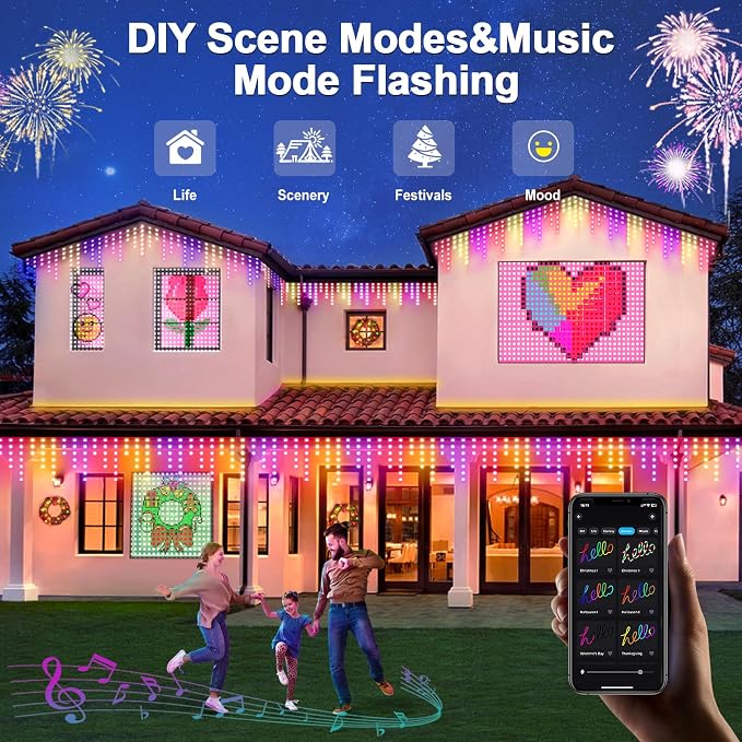 AHAWILL Icicle Lights for Outside,33ft Christmas Lights Outdoor with Dimmable 255LED,IP65 Waterproof,USB Plug in Curtain String Lights with DIY Scene Modes for Party,Roof,Halloween Decor(Multicolor)
