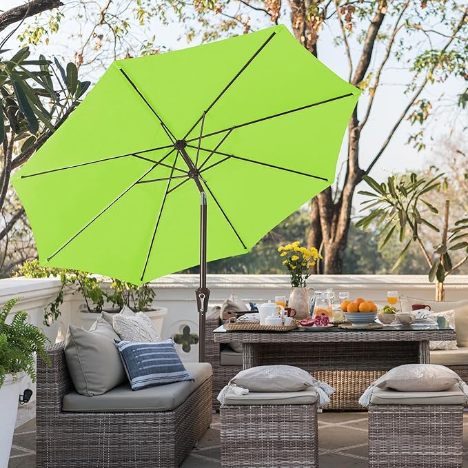 JEAREY 9FT Outdoor Patio Umbrella Outdoor Table Umbrella with Push Button Tilt and Crank, Market Umbrella 8 Sturdy Ribs UV Protection Waterproof for Garden, Deck, Backyard, Pool (Apple Green)