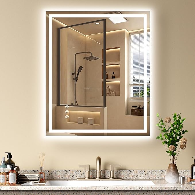 30X36 LED Bathroom Mirror with Lights, Anti-Fog, Dimmable - Lighted Bathroom Vanity Mirror with Front & Back Light, 3 Color Temperatures, Memory Function, Tempered Glass (Horizontal/Vertical)