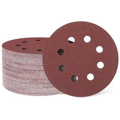 HARFINGTON 150 Pcs 5 Inch Sanding Discs, 150 Grit Hook and Loop Sandpaper, 8-Hole Aluminum Oxide Orbital Sander Sandpaper for Woodworking Automotive Metal Polishing, Red