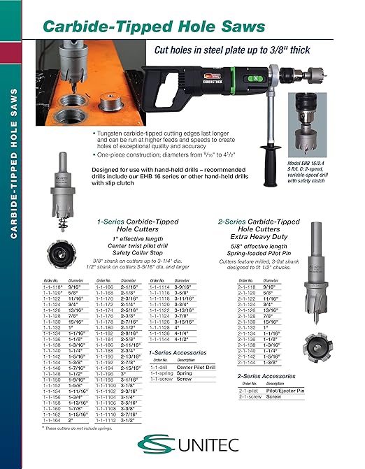 CS Unitec 1-1-144 1-3/8" x 1" TCT Tungsten Carbide-Tipped Hole Saw for Hand-Held Drills