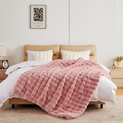 BENVWE Faux Fur Throw Blanket for Couch - Fluffy Soft Thick Bubble Blanket for Living Room Home Decor - Mothers Day Birthday Gifts for Women, Dusty Pink, 51" x 63"