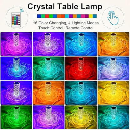 2-Pack Crystal Table Lamp Touch, 16 Color Changing Night Light, Rechargeable, Dimmable, RGB Rose Diamond Mood Lighting, Protable Cordless Desk Lamp Bedside Led Light for Bedroom Living Room Party