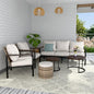COOS BAY Sand Dune 5 Piece Wicker Patio Furniture Set, Rattan Outdoor Furniture with Nesting Tables, Chairs, Couch, Coffee Tables, and Ottoman, Brown/Beige