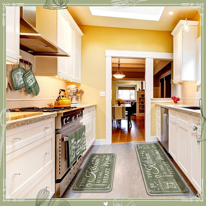 10 Pcs Farmhouse Kitchen Decor and Accessories Set 4 Kitchen Towels 2 Pot Holders 2 Oven Mitts 2 Rugs for Cooking Baking Mom Housewarming Gifts(Sage Green,Classic Style)