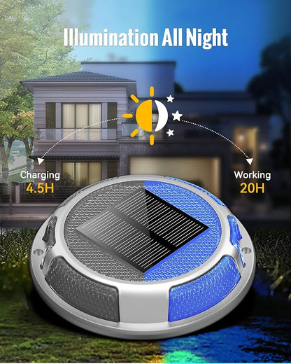 Solar Driveway Lights Dock Lights Waterproof 4 Pack, 2 Colors in 1, LED Solar Deck Lights for Outside, Solar Powered Ground Lights for Warning Driveway Stair Step Pathway(Blue & White)
