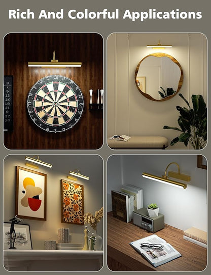VOLISUN Picture Lights for Wall, 13 inch Rechargable Picture Light Battery Operated, 3 Color Temperatures Cordless Picture Light with Remote, Art Light for Paintings, Gallery, Portrait, 1 Pack (Gold)