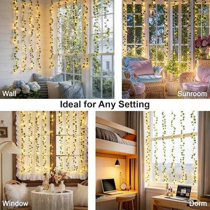 suddus Vines with Light for Bedroom, 200 LED Fairy Lights with Vines, Ivy Curtain Lights for Dorm, Wedding, Party, Wall, Indoor, Outdoor Decor, 6.5ft x 6.5ft with Remote（Warm White）