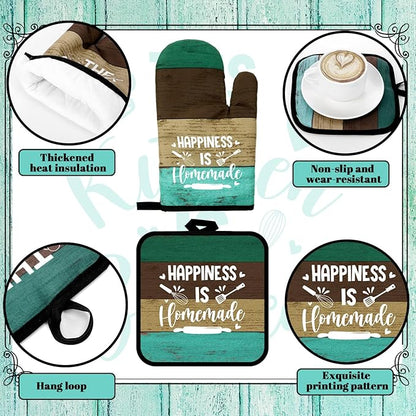 Fourluoo 10 Pcs Farmhouse Kitchen Decor and Accessories Set 4 Kitchen Towels 2 Pot Holders 2 Oven Mitts 2 Rugs for Cooking Baking Mom Housewarming Gifts(Green,Classic Style)