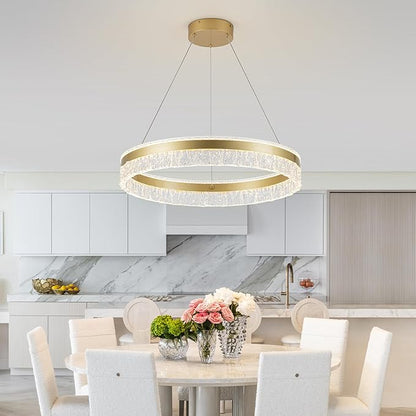 MADEM Modern Gold Led Pendant Light,36W Dimmable LED Chandelier Lighting Fixture, 1 Ring Circular Hanging Led Pendant Lighting for Living Room Dining Room Kitchen Island Foyer Office