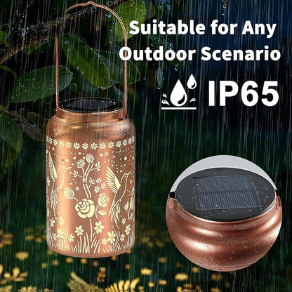 JEJOT Hummingbird Solar Lanterns Outdoor Waterproof, Mothers Day Gifts, Birthday Gifts for Women Mom Grandma,Metal Hanging Solar Lantern for Yard,Garden,Porch Landscape Deconrations-2 Pack