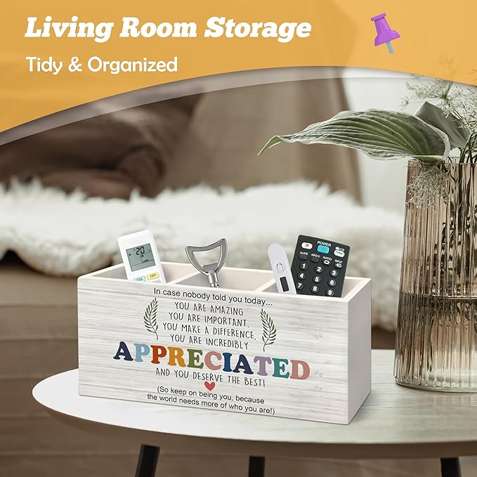 Inspirational Pen Holder Organizer for Desk Accessories, Teacher Appreciation Gifts, You Are Amazing Motivational Quote Wooden Box Sign Desk Decorations for School Office Tabletop Decor