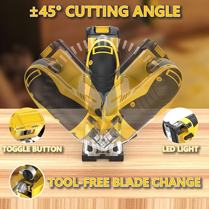 Cordless Brushless Jig Saw Compatible with Dewalt 20V MAX Battery(No Battery), 7 Speeds, 2900RPM, LED, 45° Bevel Cuts, 3 Orbital Action, with Jigsaw Blades for Straight, Curve, Circle Cutting