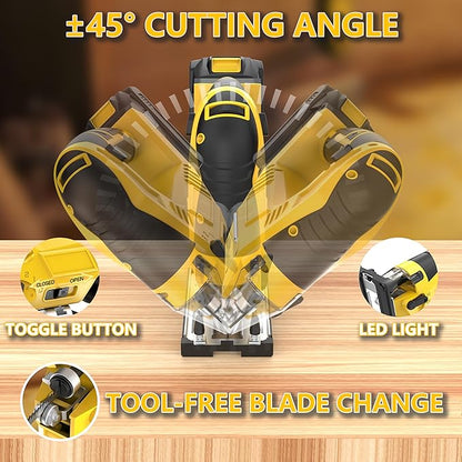 Cordless Brushless Jig Saw Compatible with Dewalt 20V MAX Battery(No Battery), 7 Speeds, 2900RPM, LED, 45° Bevel Cuts, 3 Orbital Action, with Jigsaw Blades for Straight, Curve, Circle Cutting
