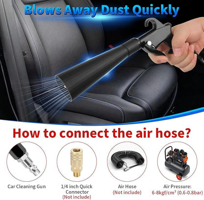 Car Cleaning Gun, High Pressure Air Blow Gun with 2 Nozzles, Air Cleaning Gun Detailing Kit, Interior Metal Dry Cleaning Gun Works with Air Compressor
