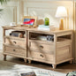 Farmhouse Nightstand Set of 2 with Charging Station, 24" Wide End Table with 2 Drawers,Natural Dresser for Bedroom,Bed Side Table Chest of Drawers Cabinet, Night Stand for Living Room