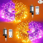 JMEXSUSS 2 Pack 33ft 100 LED Orange Purple Halloween Lights Indoor Outdoor, Color Changing Christmas Lights Plug in, Connectable Clear Wire String Light for Christmas Tree Party Xmas Decorations