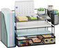 Marbrasse Desk Organizer and Accessories，4-Tier Paper Letter Tray Organizer with File Holder, Desk Accessories & Workspace Organizers with Drawer and 2 Pen Holder (Black, 15.4" x 9.1" x 8.3")