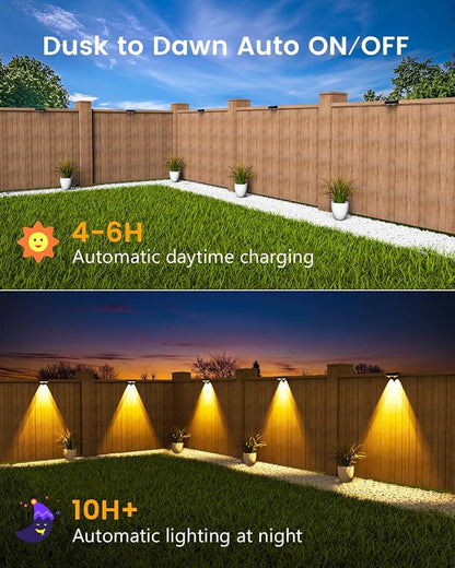 JOFIOS Solar Fence Lights Outdoor Waterproof, 80 Lumens Solar Lights for Fence with Warm White & RGB 8 Colors,Outdoor Solar Light for Deck, Patio, Backyard, Fence, Railing (12-Pack-Black)