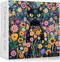 Cat Jigsaw Puzzle for Adults 1000 Pieces, Black Cat Garden Flowers Plants, Kitten Animal Themed Puzzle, Challenging for Adults Kitty