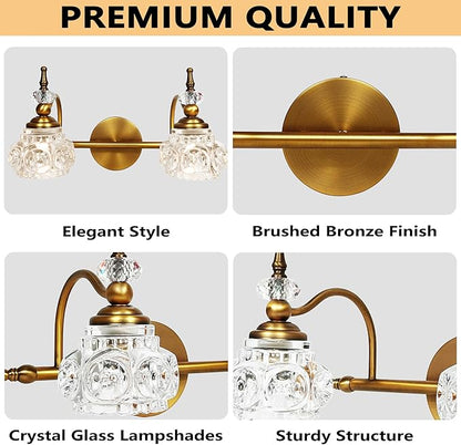 Montex Brass Bathroom Light Fixtures, Gold Vanity Light Vintage, Bathroom Vanity Light Fixtures, Wall Sconces Lighting for Bedroom, Living Room, Hallway, 2 Lights