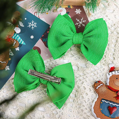 Baby Girls Christmas Hair Bows Clips Handmade Bow Hair Clips Christmas Hair Accessories Alligator Clip for Babies Infant Toddlers Little Kids 6 PCS Red White Green